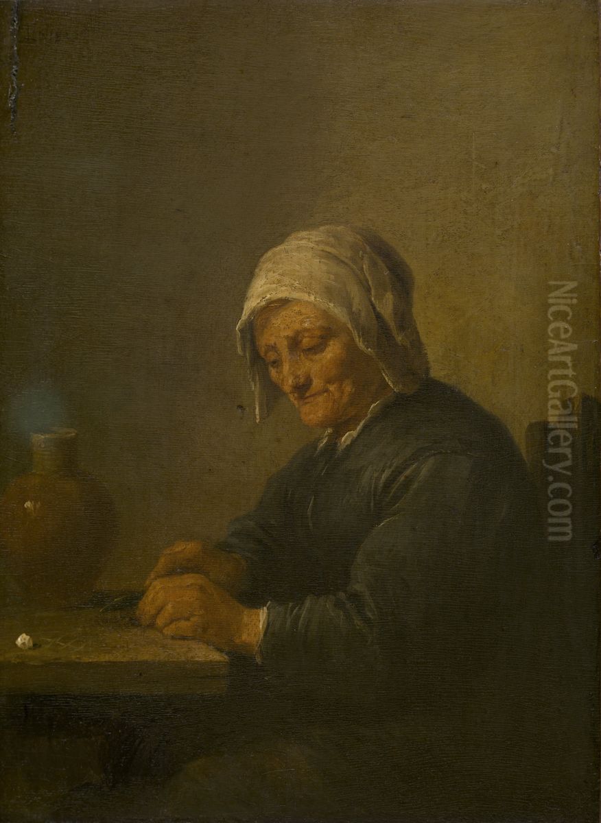 Old woman who cuts tobacco Oil Painting by David Teniers the Younger