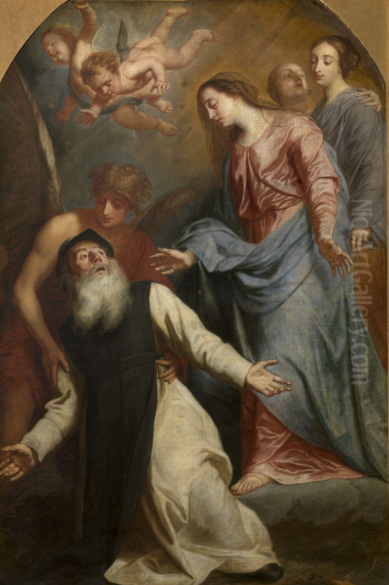 Maria verschijnt aan de heilige Wilhelmus van Aquitanie Oil Painting by Pieter Thijs