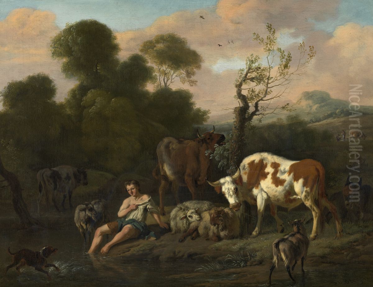 Landscape with a Shepherd Oil Painting by Dirck van der Bergen