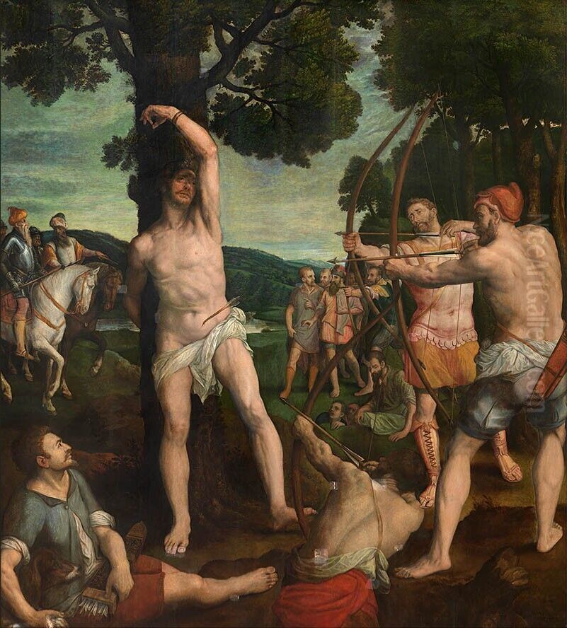 De marteldood van de H. Sebastiaan Oil Painting by Michiel Coxie