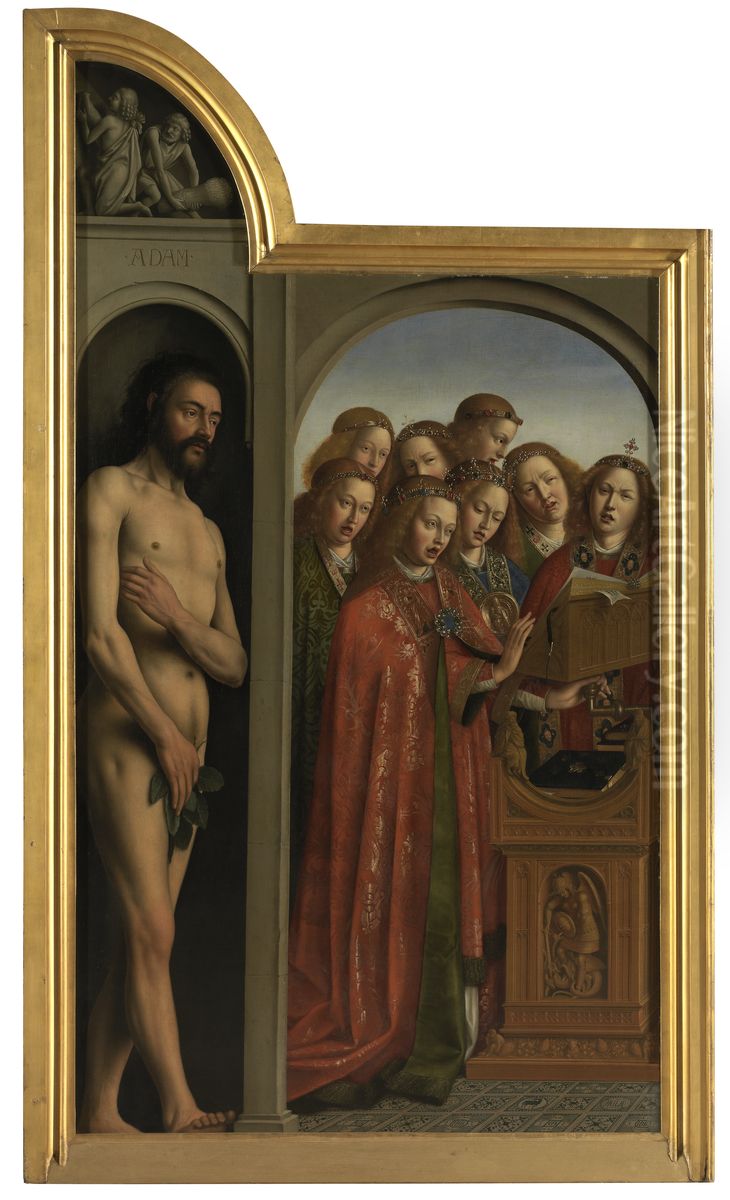 Adam and Singing Angels Oil Painting by Jan Van Eyck