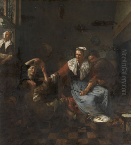 Pannenkoeken bakken Oil Painting by Jan Van Pee