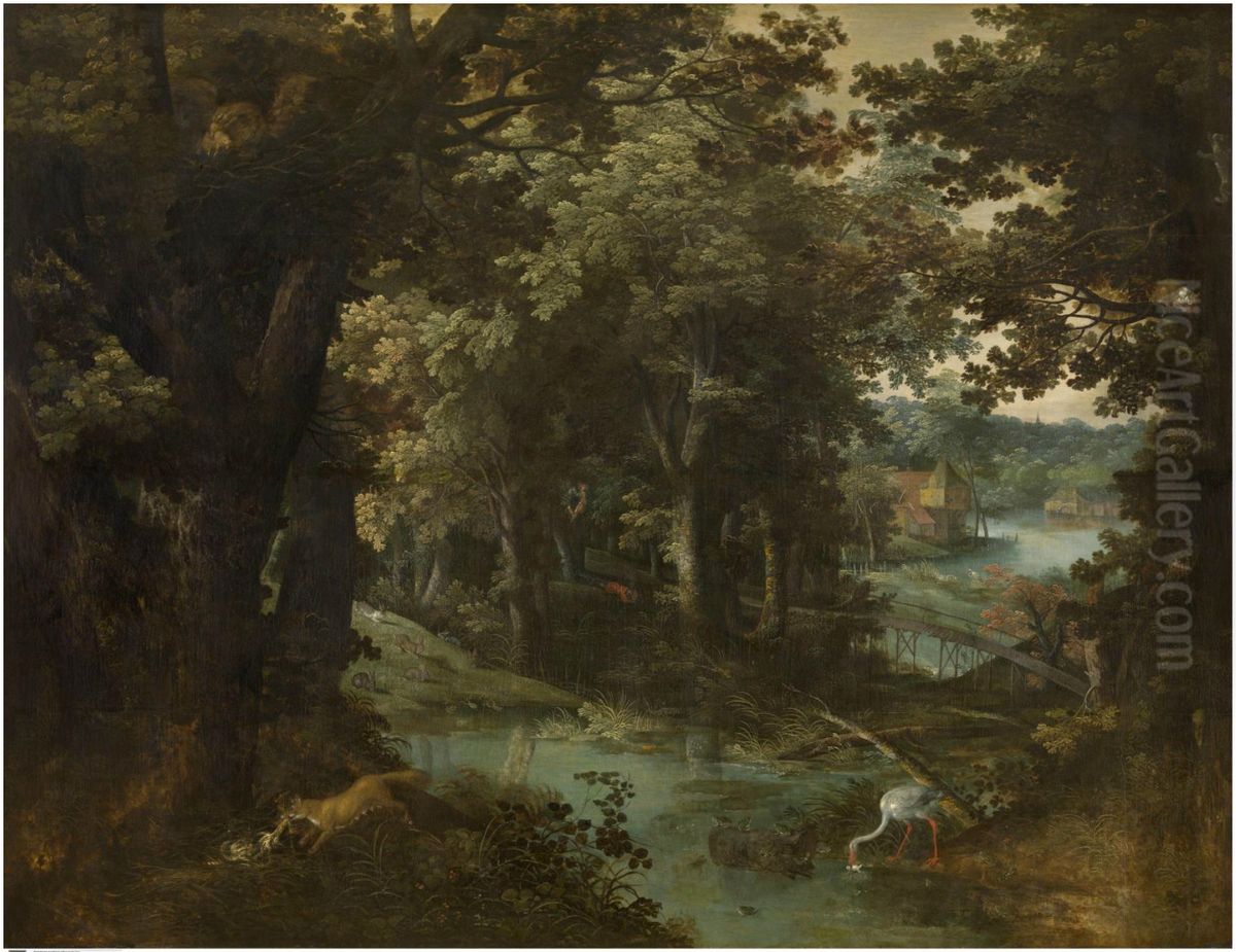 Landschap met fablen Oil Painting by Adriaen Van Stalbemt