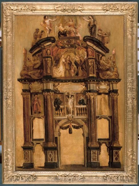 Sketch of the back of the triumphal arch of Philip IV Oil Painting by (studio of) Rubens, Peter Paul