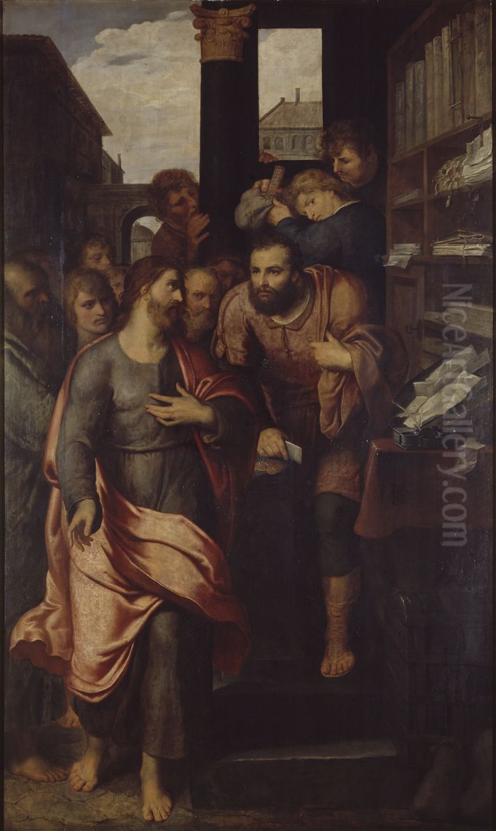 De roeping van Matteus (Het meerseniersaltaar) Oil Painting by Otto van Veen