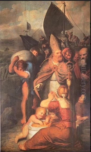 During a Famine in Myra Saint Nicholas Saves the People Oil Painting by Otto van Veen
