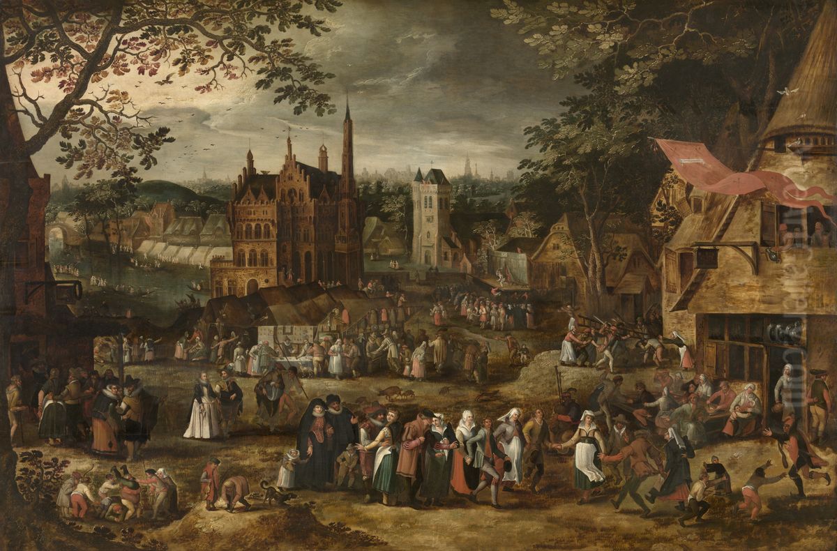 Village Fair Oil Painting by David Vinckboons I