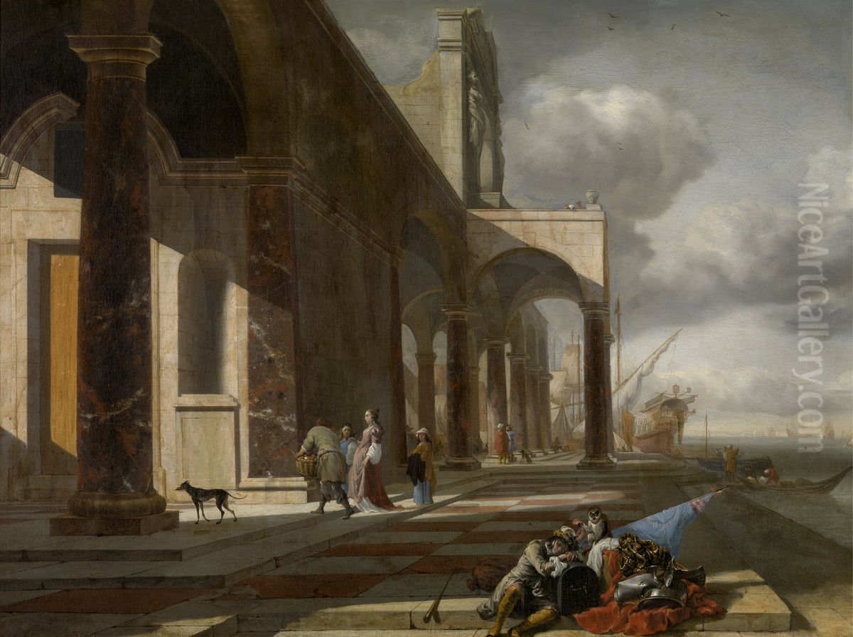 Een Italiaanse zeehaven Oil Painting by Jan Baptist Weenix