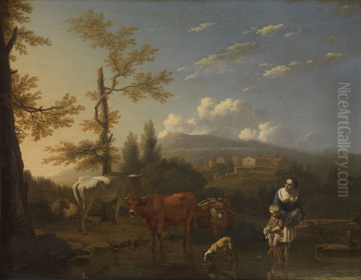 Italian Landscape Oil Painting by Karel Dujardin