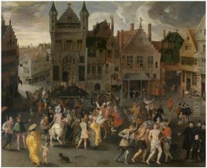 Passion play on the city square in Antwerp