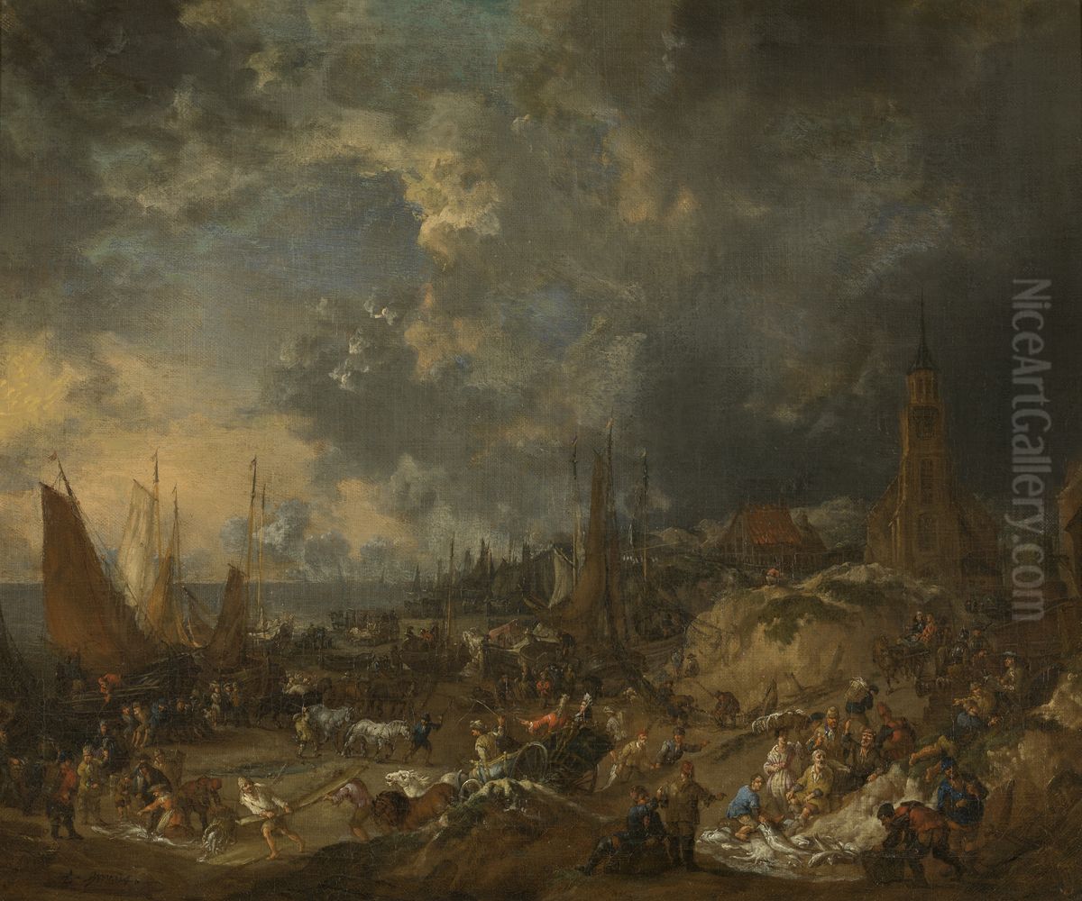 Het strand bij Scheveningen Oil Painting by Lucas Smout the Younger