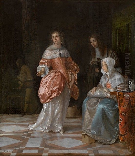 Nursery Visit Oil Painting by Eglon van der Neer