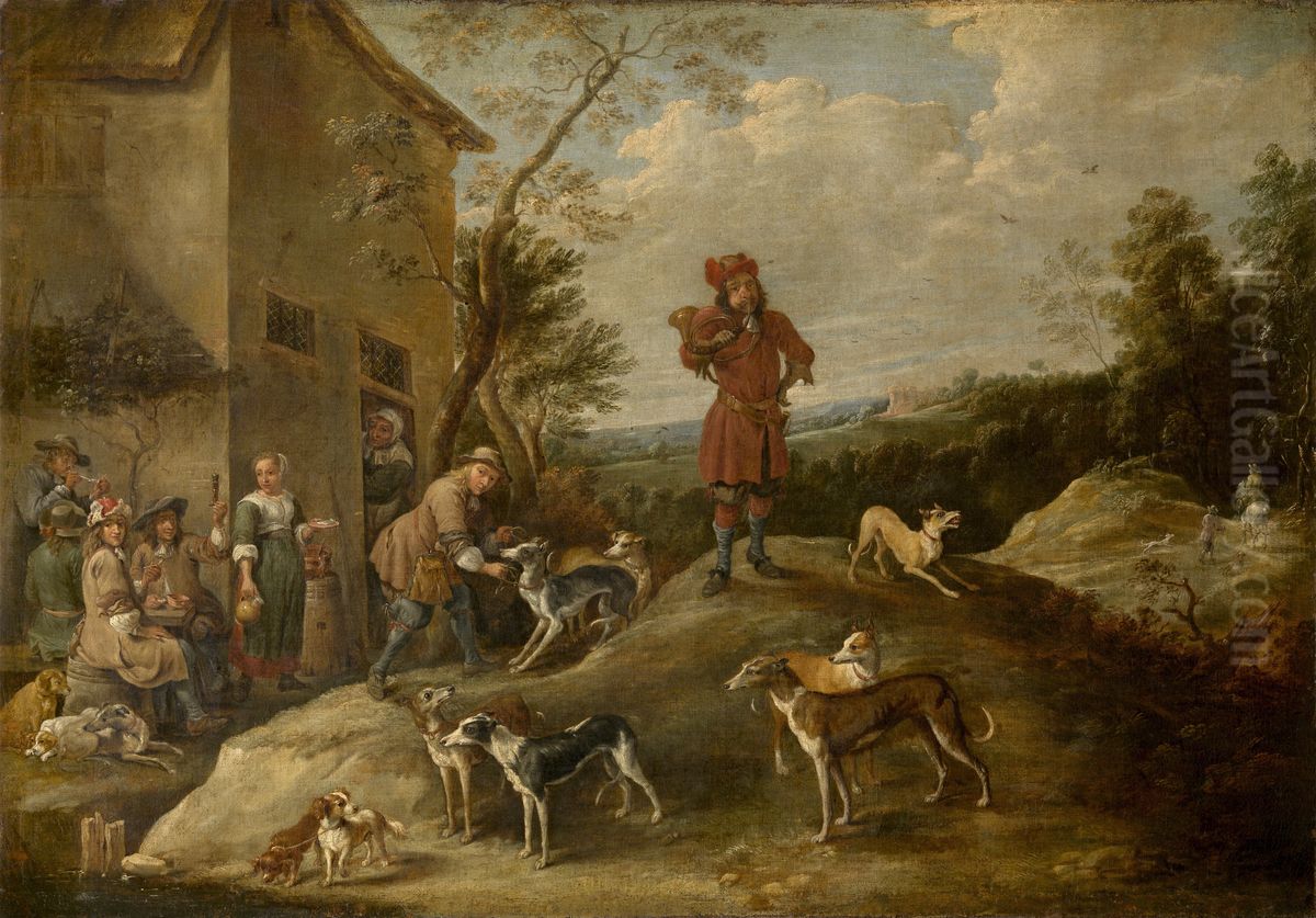 Resting hunters Oil Painting by David Teniers the Younger