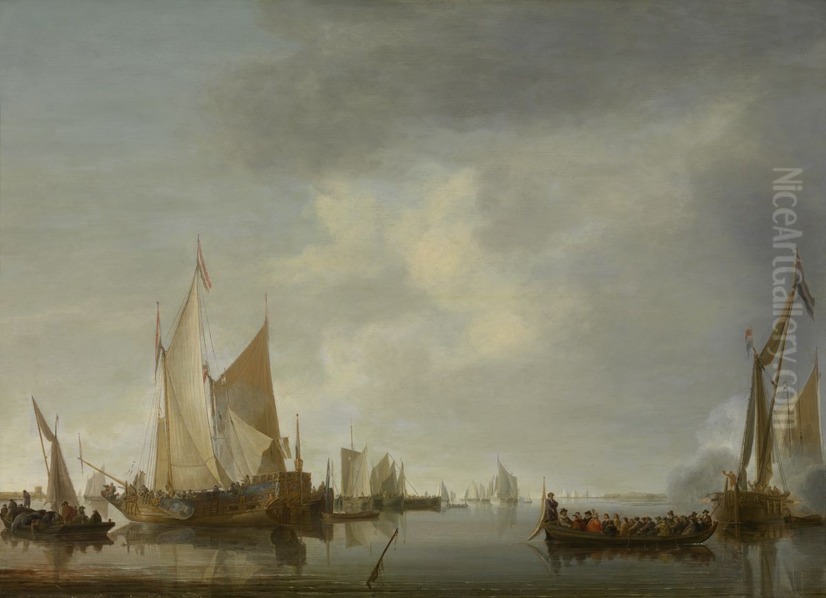 Begroeting van de regeringssloep door de binnenvloot Oil Painting by Jan Van De Cappelle
