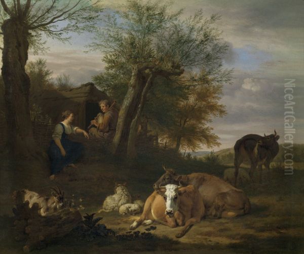 De doedelzakspeler Oil Painting by Adriaen Van De Velde