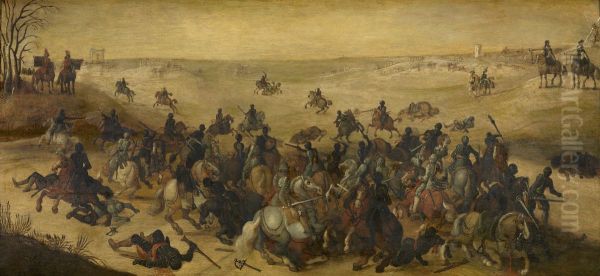 De strijd tussen Breaute en Leckerbeetje op de Vughterheide, 5 februari 1600 Oil Painting by Sebastiaen Vrancx