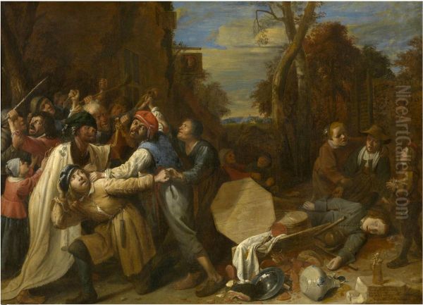 Quarrel in a Pub Oil Painting by Joos van Craesbeeck