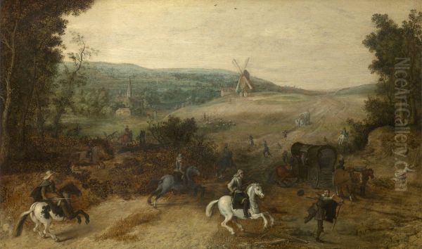 Landschap met reizigers door rovers overvallen Oil Painting by Sebastiaen Vrancx