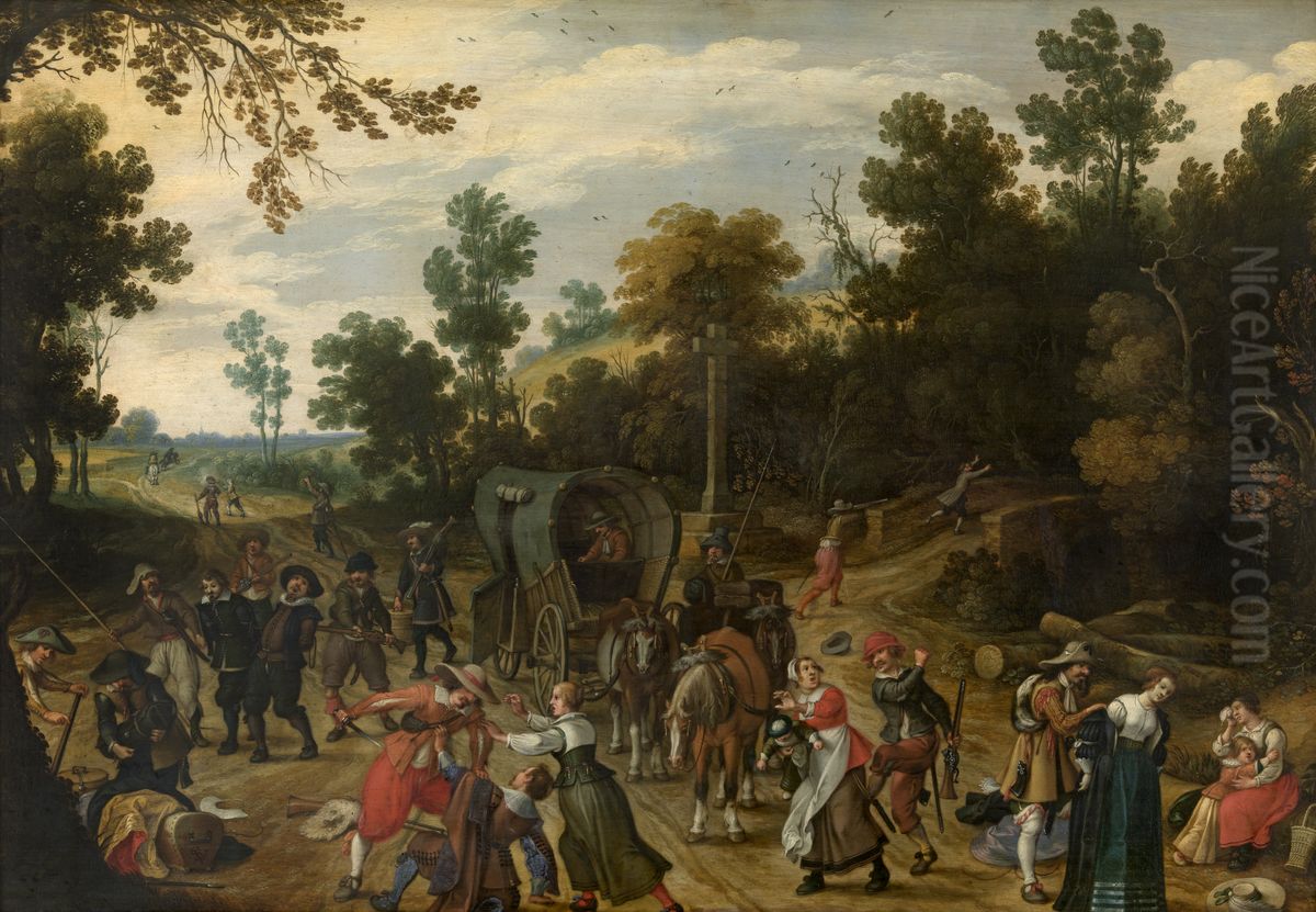 Landschap met overval op reizigers Oil Painting by Sebastiaen Vrancx