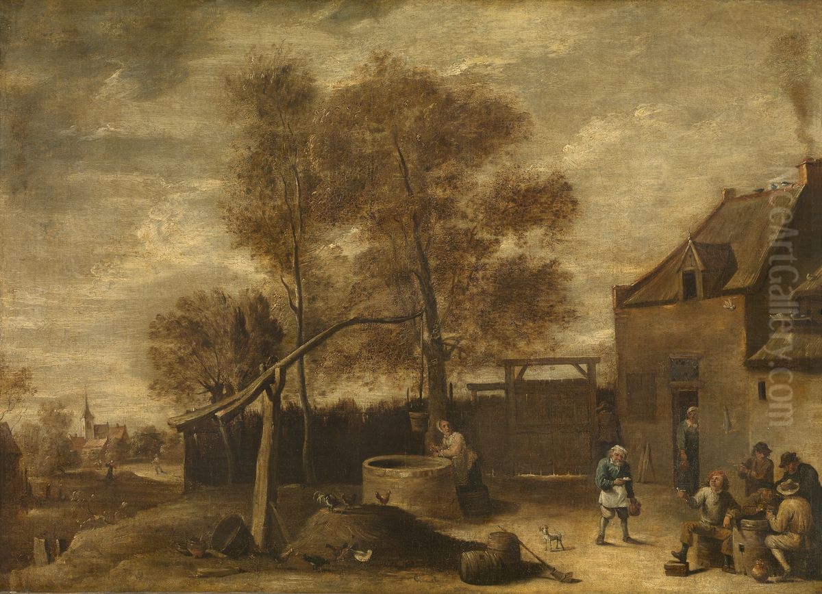 In the farmyard Oil Painting by David Teniers the Younger