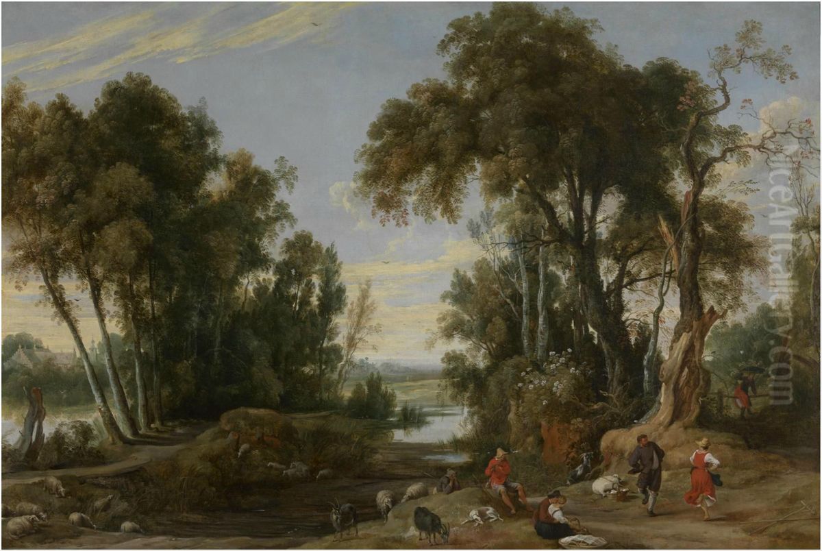 Landscape with Dancing Shepherds Oil Painting by Jan Wildens