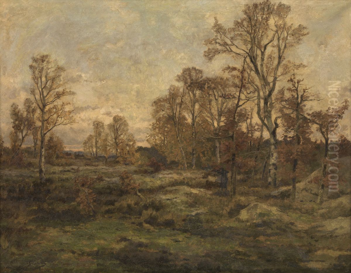 Het woud van Fontainebleau - herfstavond Oil Painting by Theodore Baron