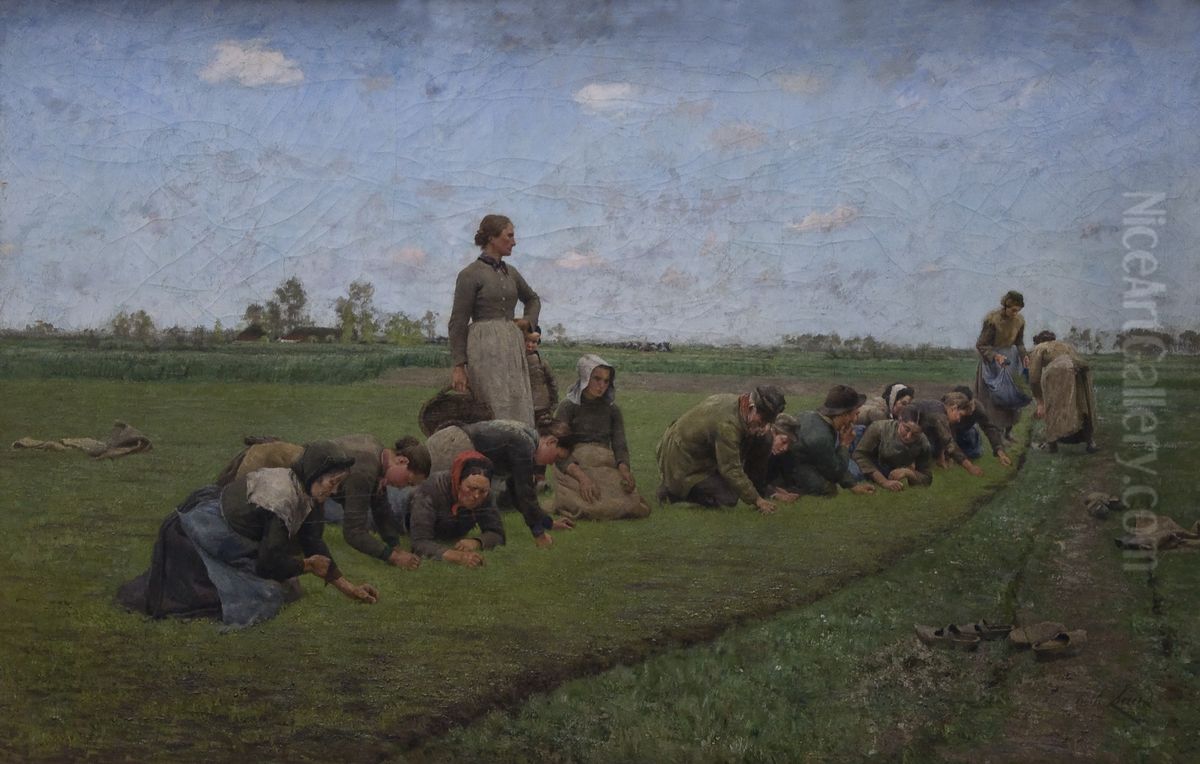 Flaxweeding in Flanders Oil Painting by Emile Claus
