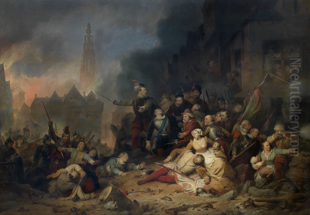 The Spanish Fury in Antwerp Oil Painting by Ferdinand de Braekeleer