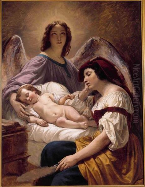 guardian Angel Oil Painting by Henri Decaisne