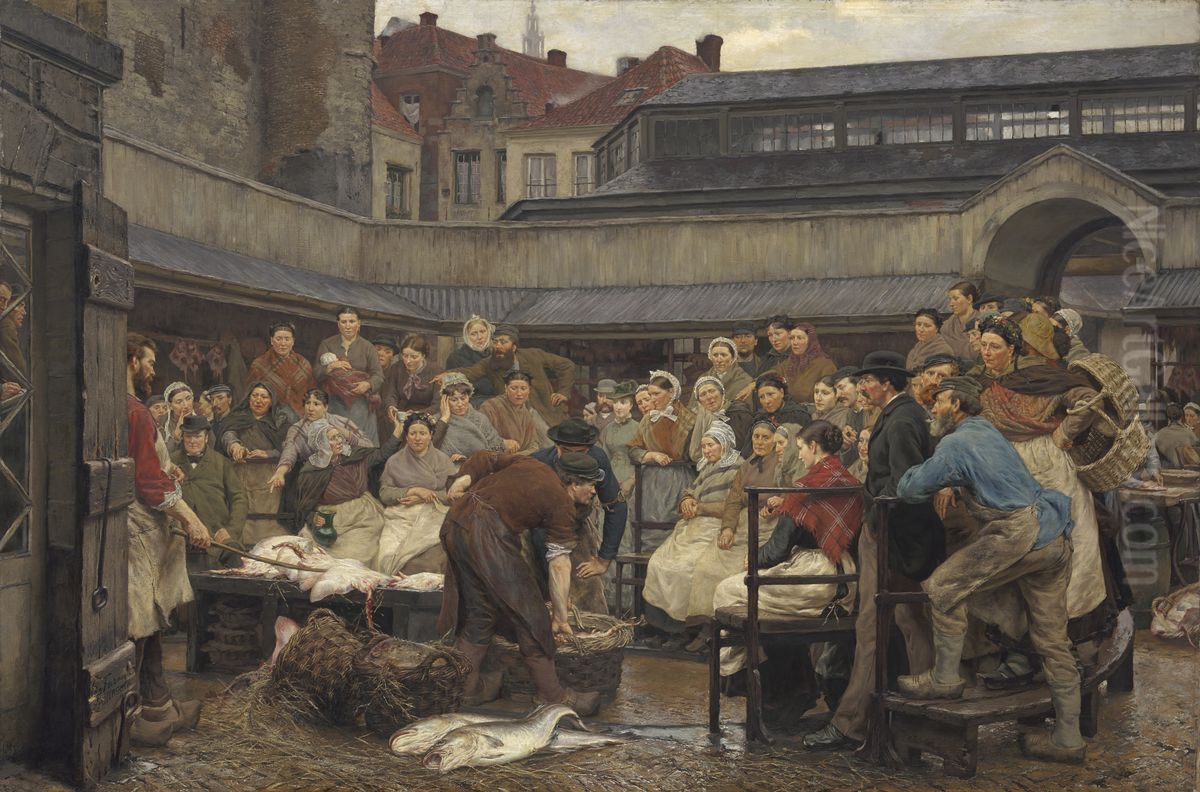 De oude vismijn van Antwerpen in 1882 Oil Painting by Edgard Farasyn