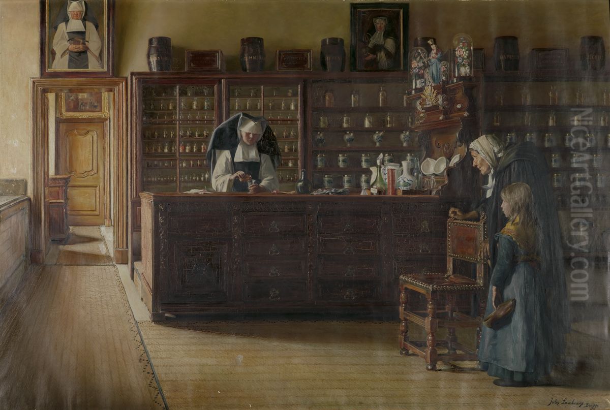 De apotheek in het Sint-Janshospitaal in Brugge Oil Painting by Jules Lambeaux