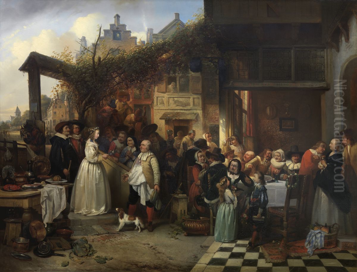 Wedding in Flanders in the Seventeenth Century Oil Painting by Jan August Hendrik Leys