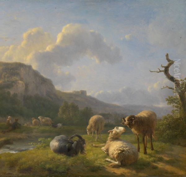 Landschap met geiten en schapen Oil Painting by Balthasar-Paul Ommeganck