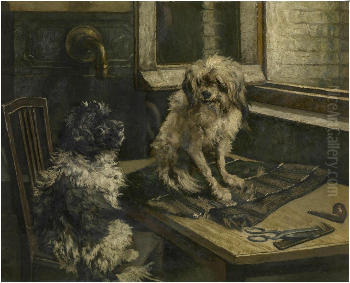 Dogs Oil Painting by Jan Stobbaerts