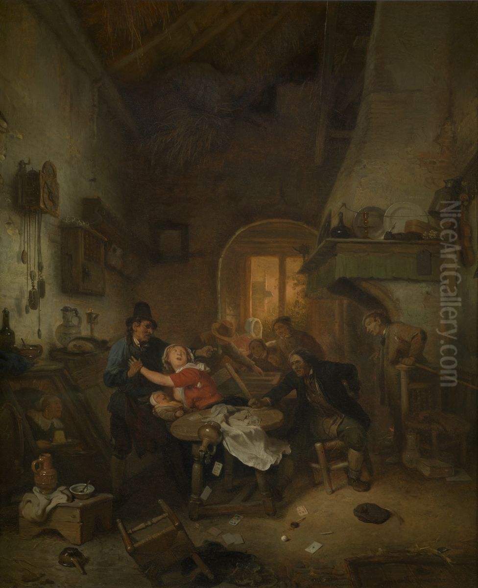 Ruzie bij het kaartspel Oil Painting by Ignatius Josephus van Regemorter