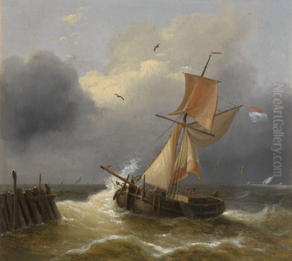 Turbulent Sea Oil Painting by Charles-Louis Verboeckhoven