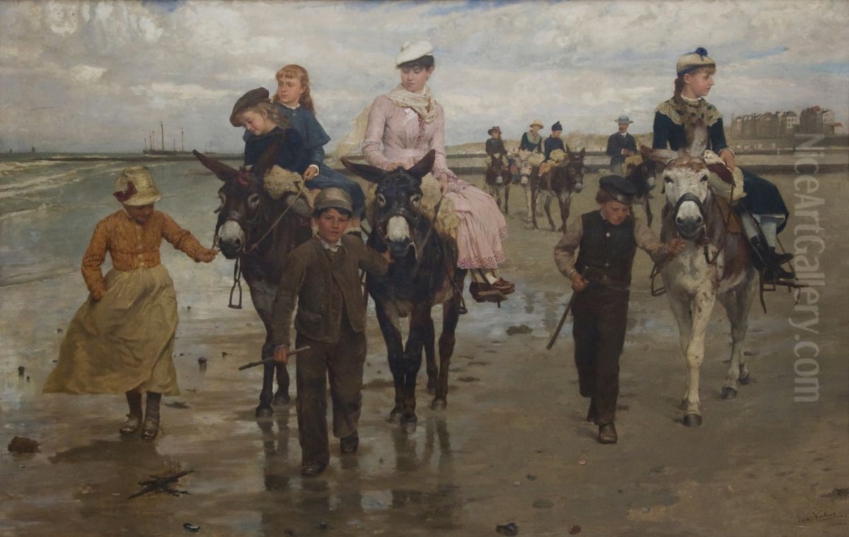 Ezelrit op het strand Oil Painting by Jan Verhas