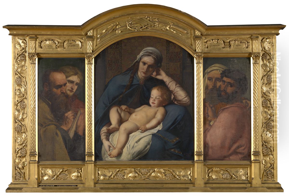 Mother of the Messiah and the Four Evangelists Oil Painting by Charles Verlat