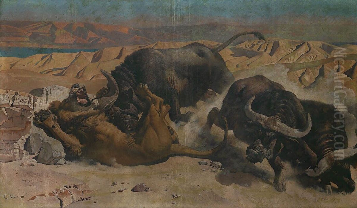 De verdediging van de kudde Oil Painting by Charles Verlat