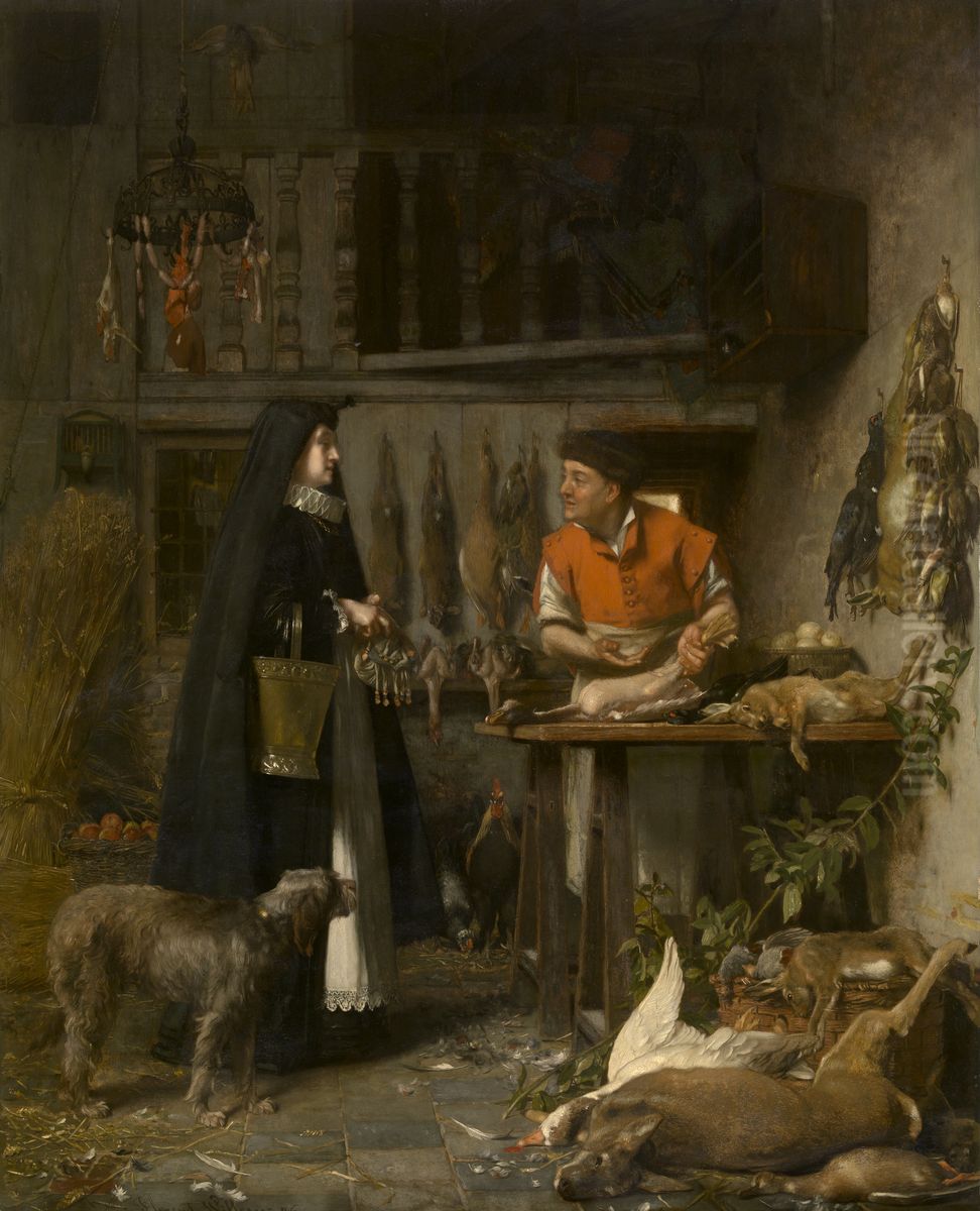 Markt in de 17de eeuw Oil Painting by Florent Willems