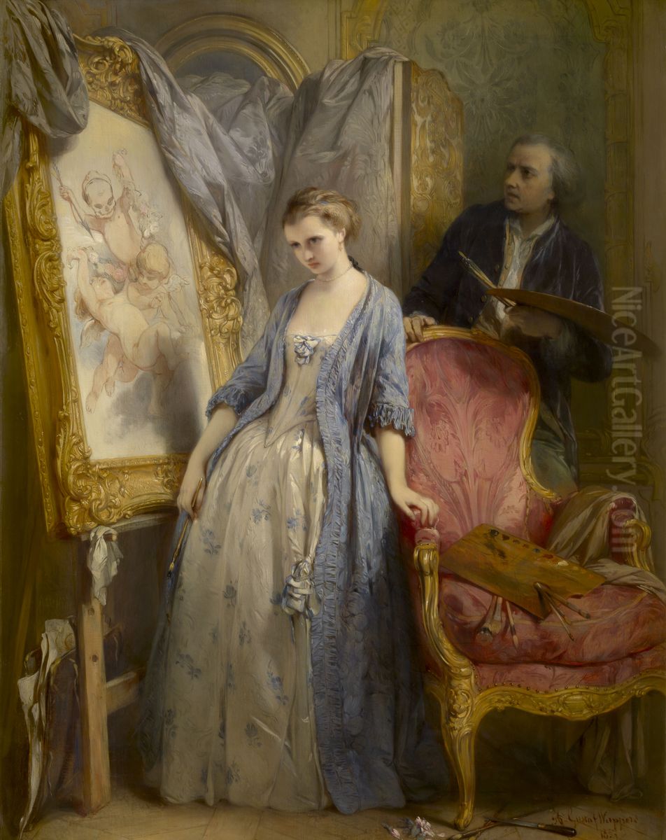 Jonge kunstenares in mijmering Oil Painting by Egide Charles Gustave Wappers Jonge kunstenares in mijmering Oil Painting by Egide Charles Gustave Wappers