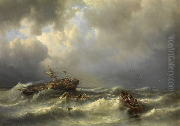 Schipbreuk Oil Painting by Henri Adolphe Schaep