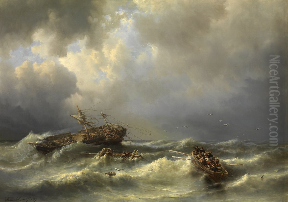Shipwreck Oil Painting by Henri Adolphe Schaep
