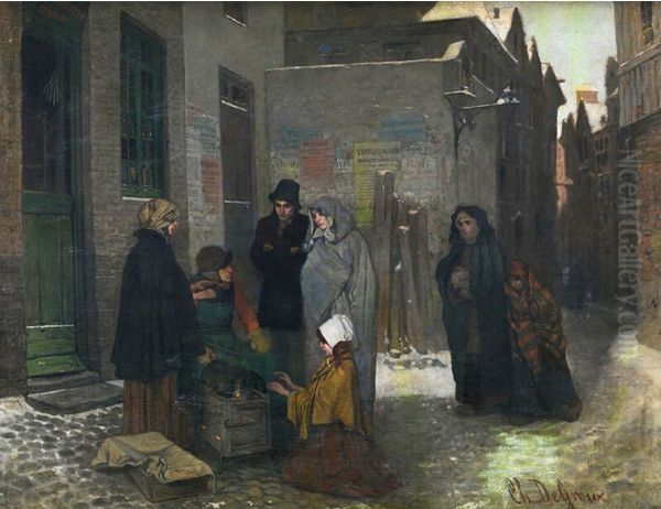 Le moulin a cafe en Scene d'hiver Oil Painting by Charles de Groux