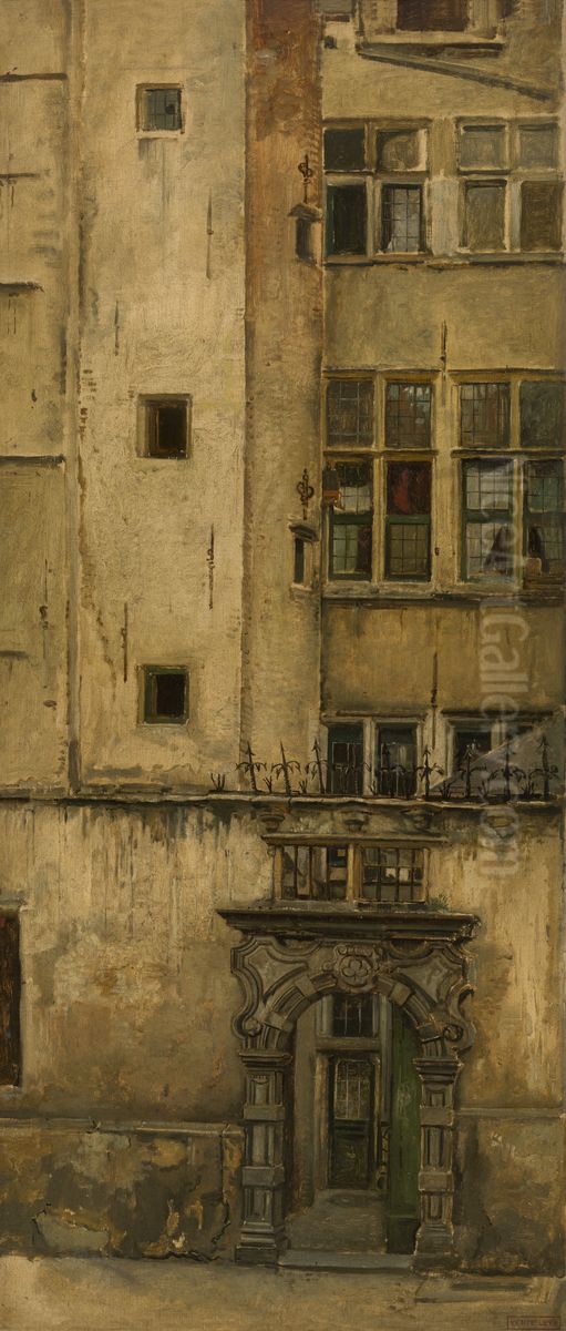 Old Antwerp Facade - Klaverbladpoortje Oil Painting by Jan August Hendrik Leys