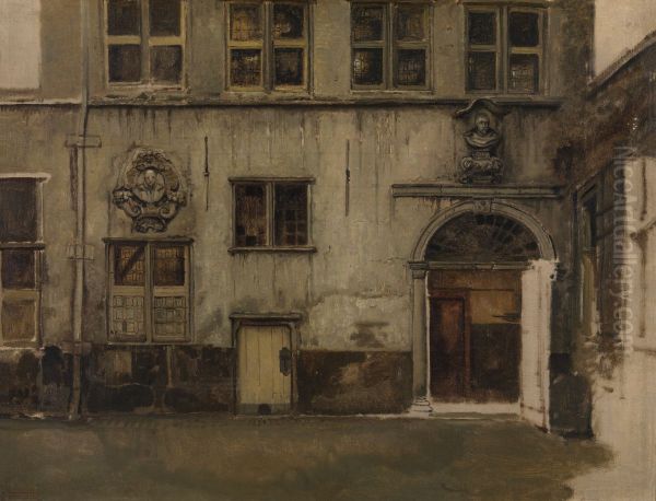 Binnenplaats van het huis van Christoffel Plantin Oil Painting by Jan August Hendrik Leys