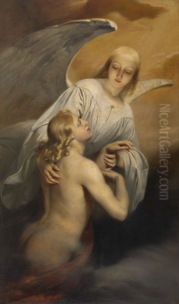 An Angel Brings the Dead Body of Abel to Heaven Oil Painting by Edward Dujardin