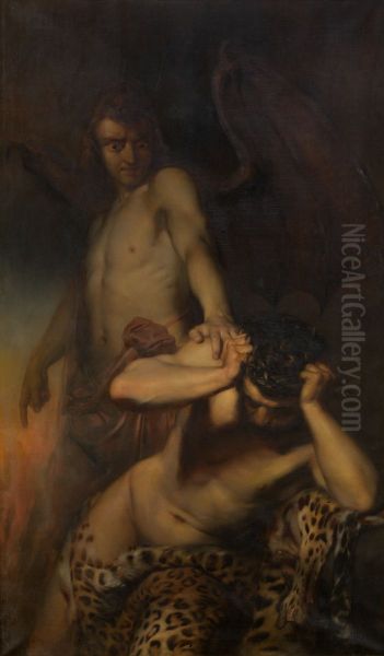 Kain in de macht van Satan Oil Painting by Edward Dujardin