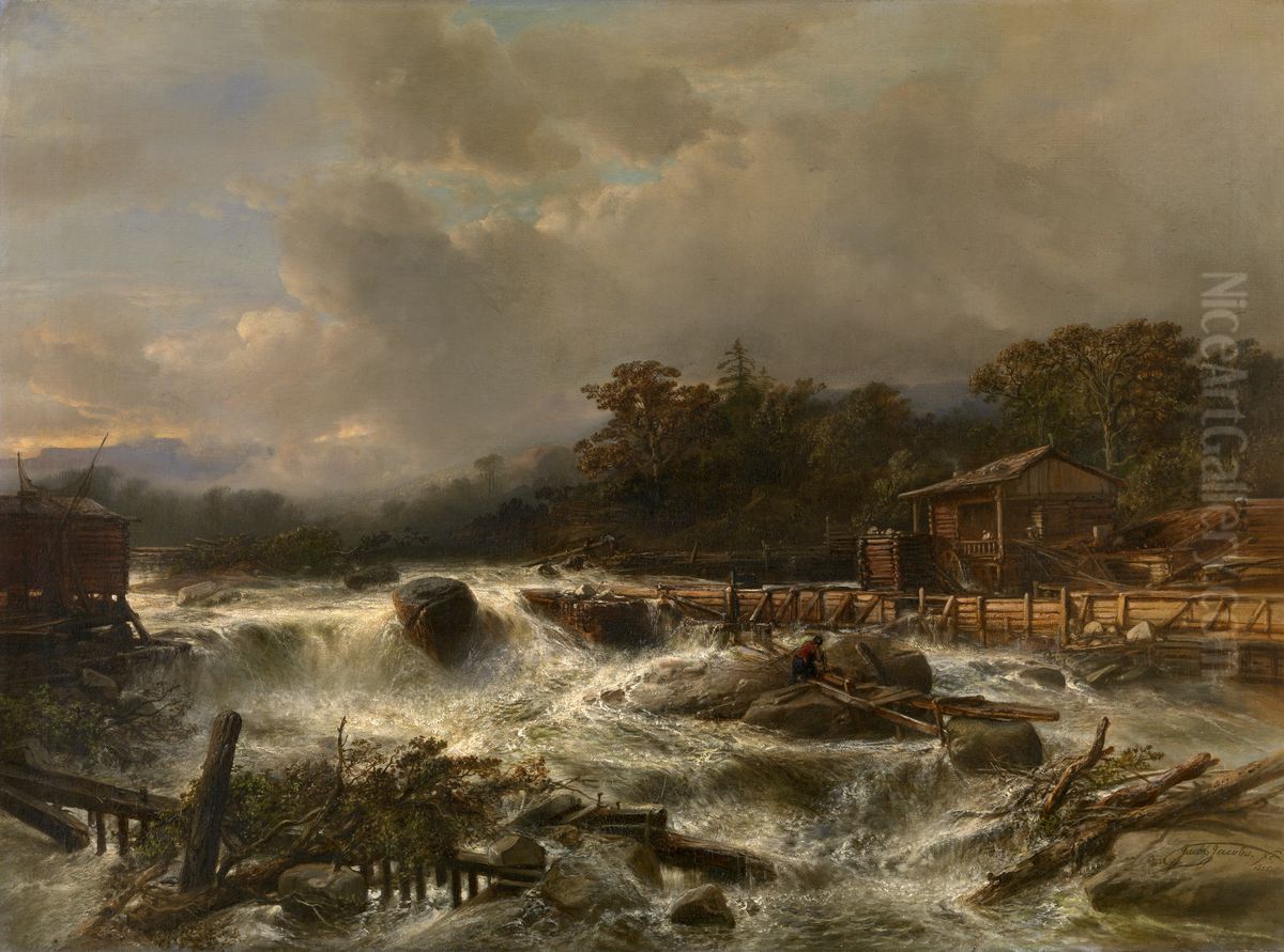 Waterfall in Norway Oil Painting by Jacob Jacobs