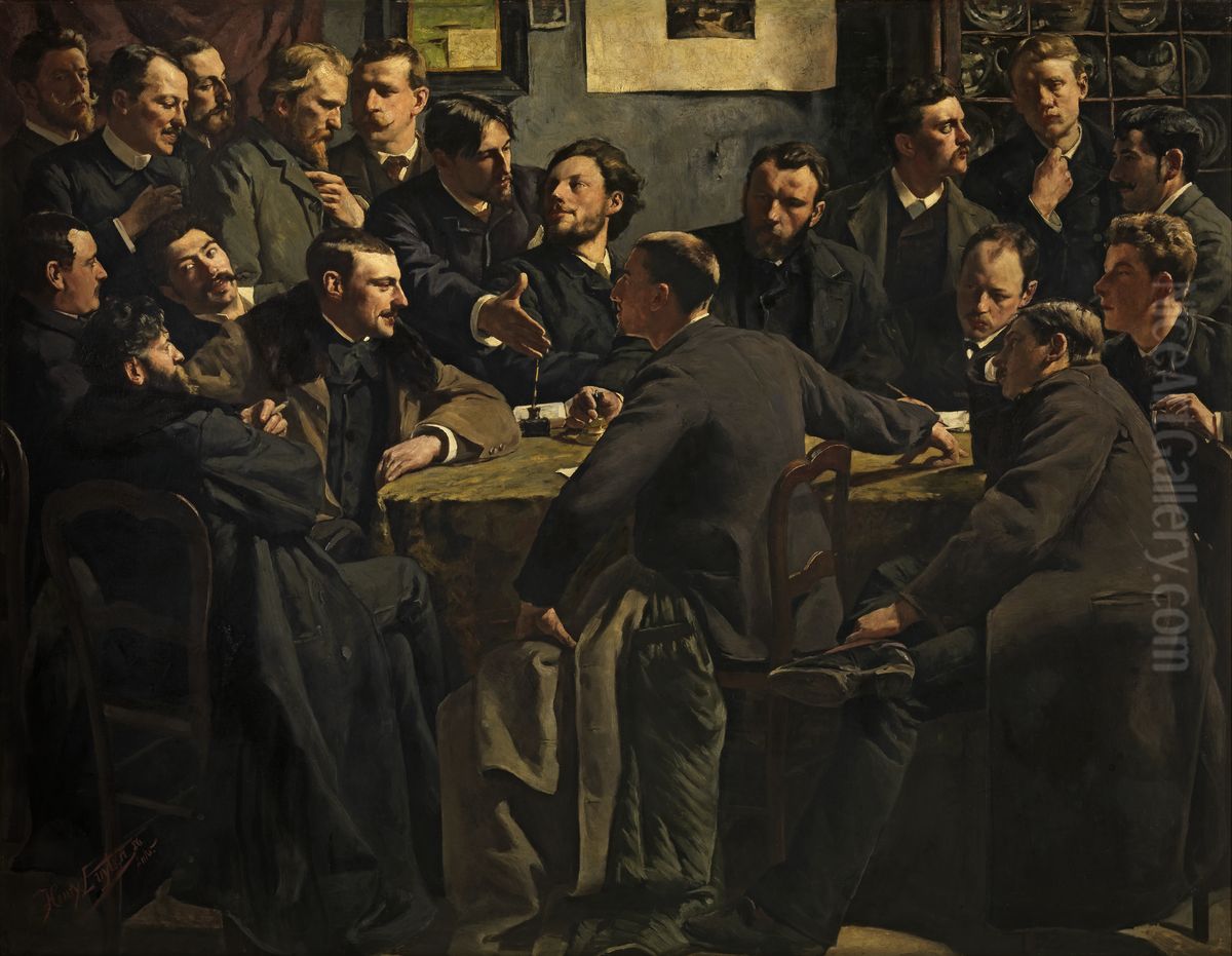 Een zitting van de kunstkring 'Als Ik Kan' Oil Painting by Henry Luyten